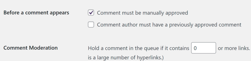 WordPress Comments: set them to need manual approval 