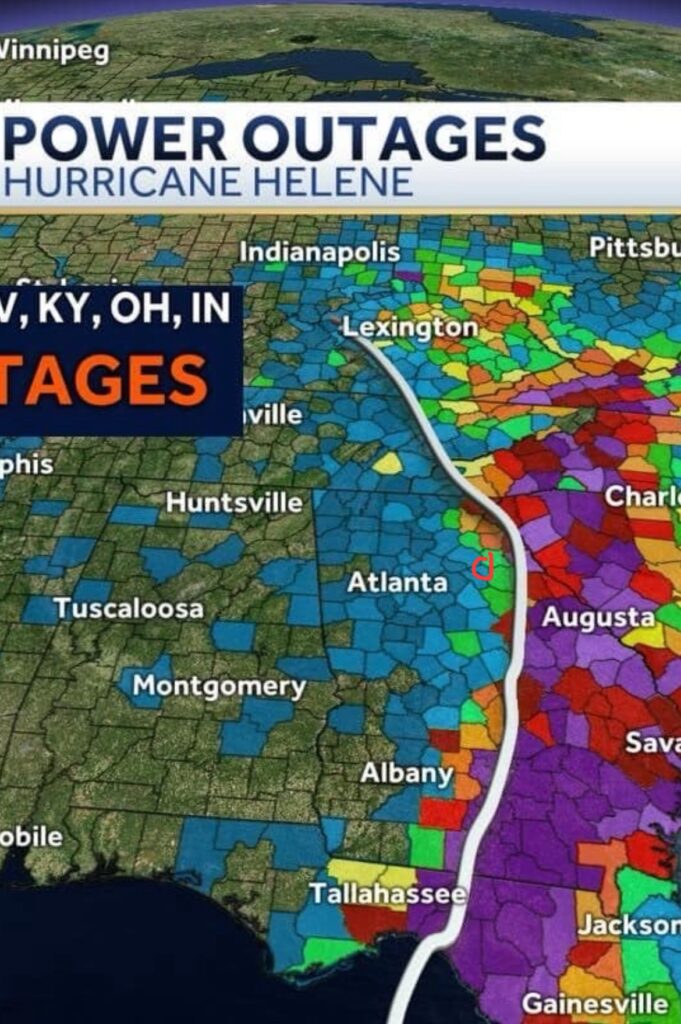 Hurricane Helene Power Outages map