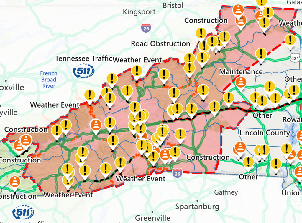 Western North Carolina road closures from flooding caused by the leftovers of Hurricane Helene.   