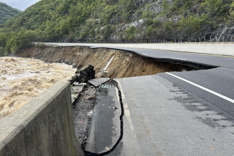 1-40 washed out from flooding caused by Hurricane Helene