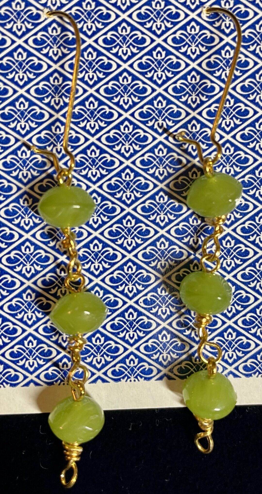 Green Glass Bead Three Tier Wrap Earrings