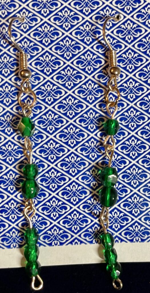 Green Glass Bead Three Tier Earrings