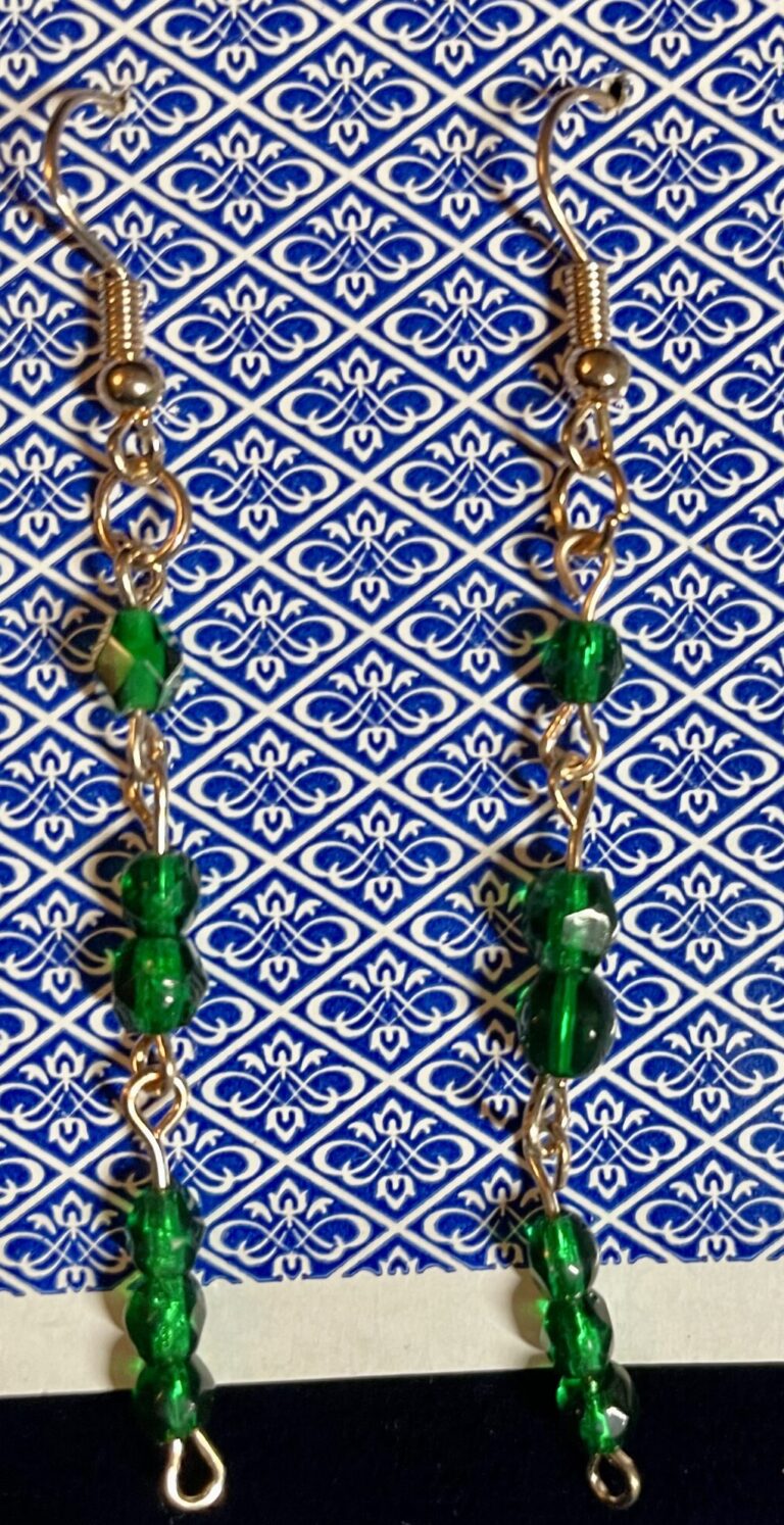 Green Glass Bead Three Tier Earrings