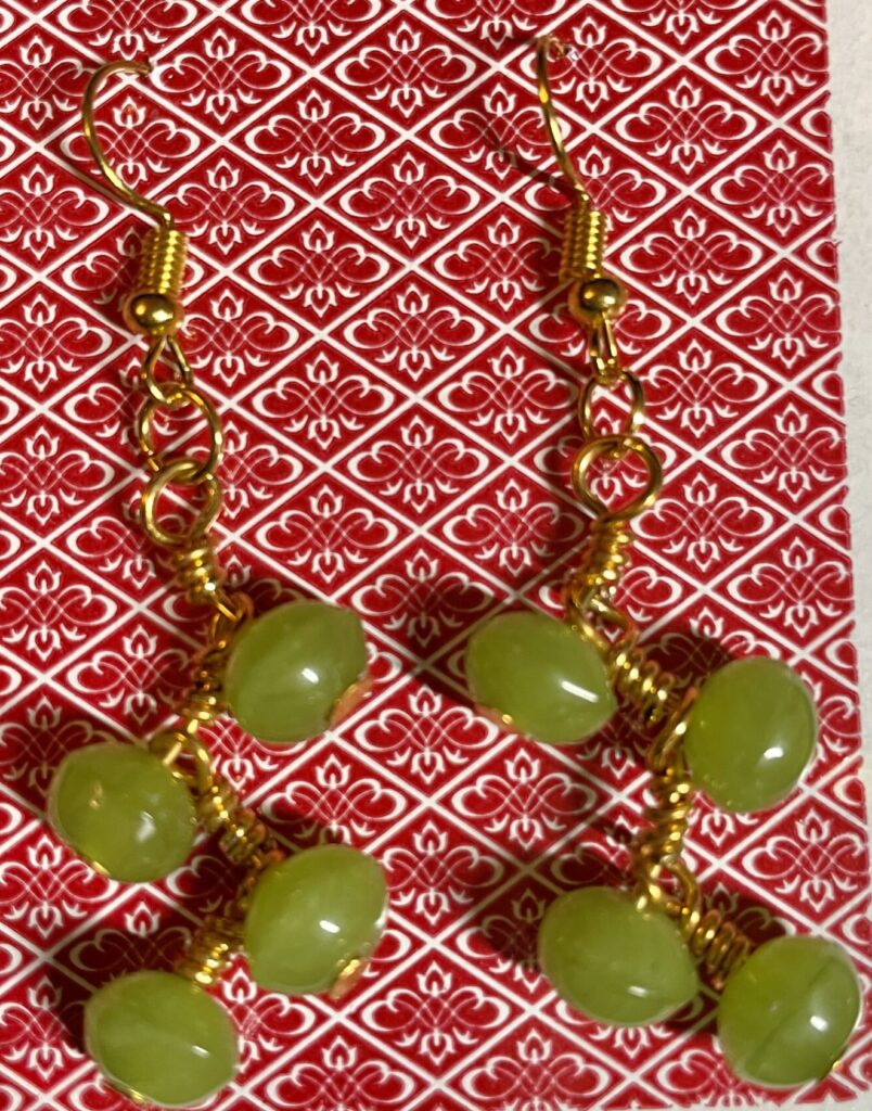 Green Glass Bead Cluster Stacked Earrings