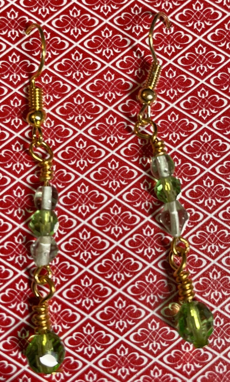 Green Glass Bead Two Tier Wrapped Earrings