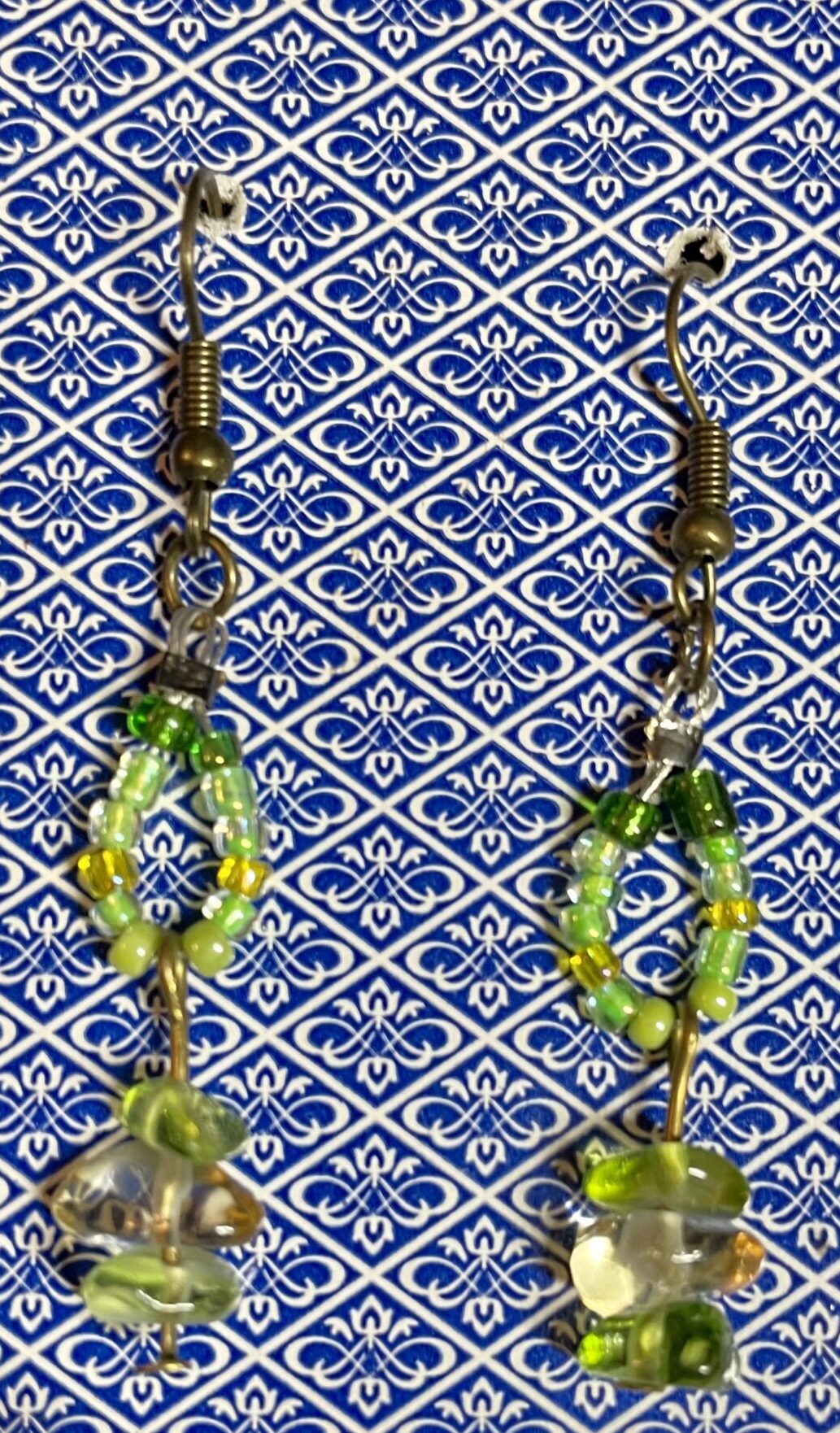Green Seed Bead and Peridot Quartz Earrings