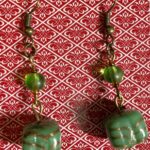 Teal Square Glass Bead Earrings