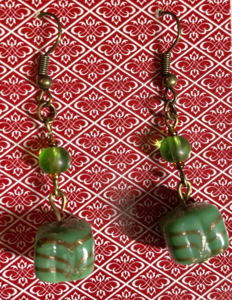 Teal Square Glass Bead Earrings