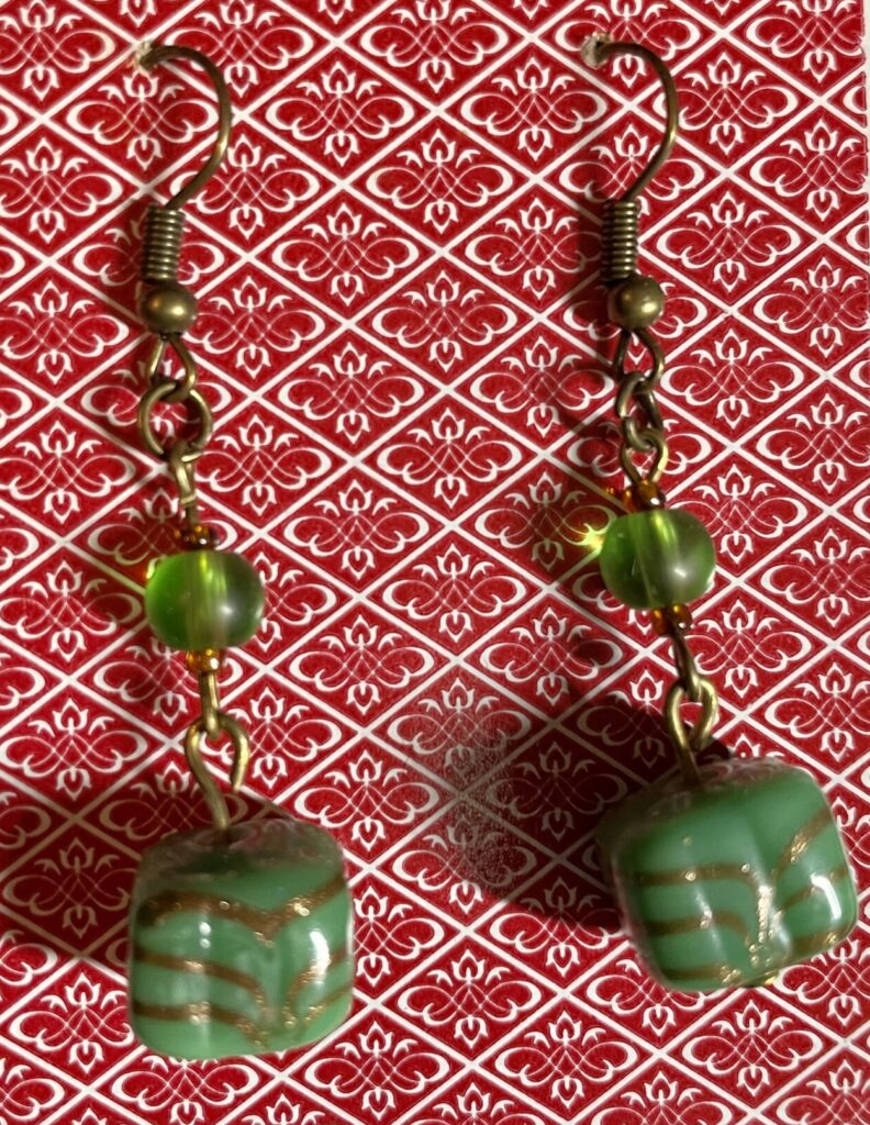 Teal Square Glass Bead Earrings