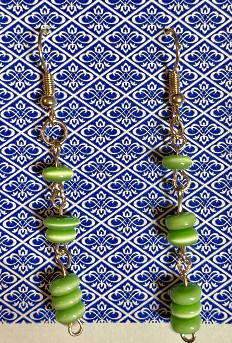 Green Glass Bead Three Tier Earrings