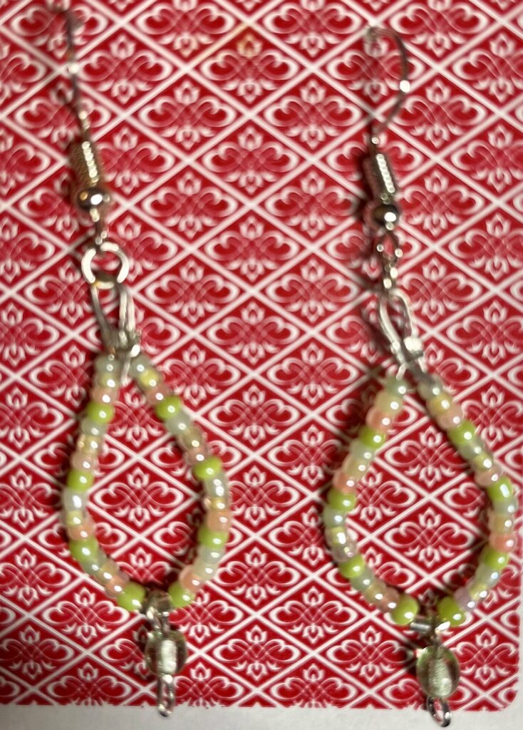 Pink and Green Seed Bead Pastel Earrings