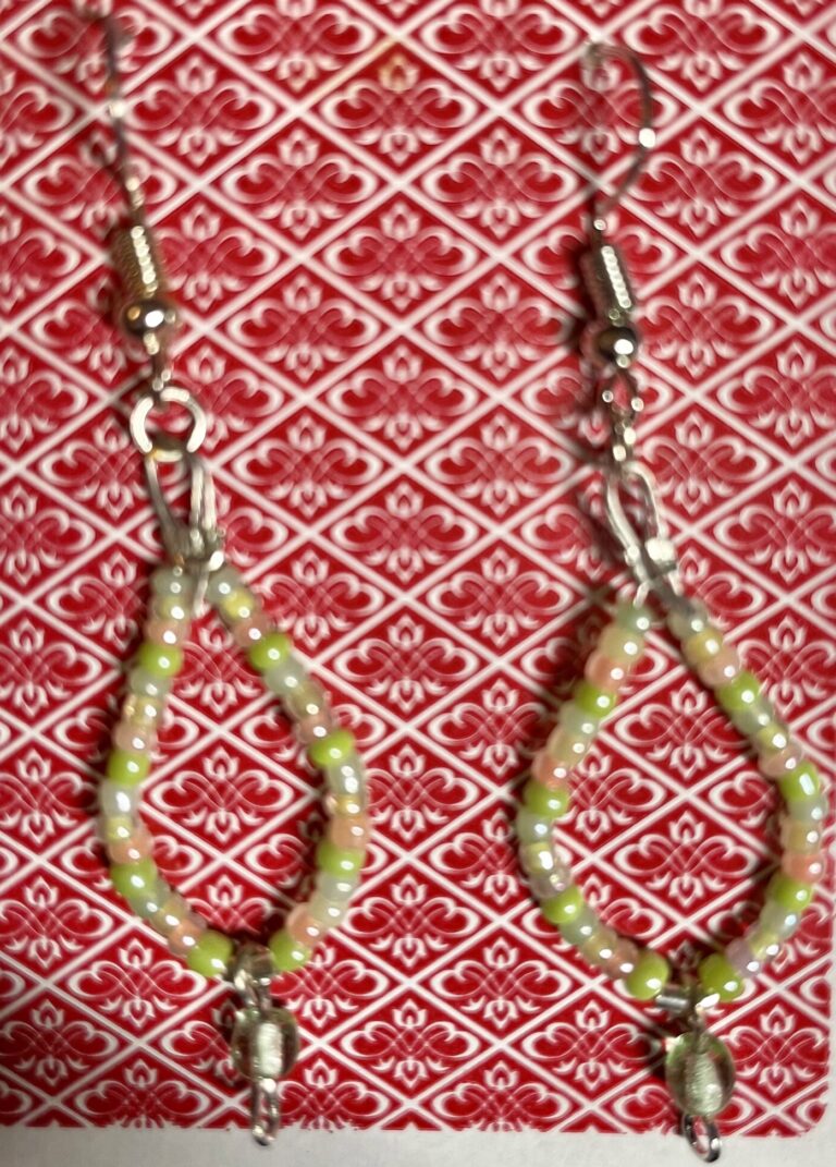 Pink and Green Seed Bead Pastel Earrings