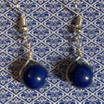 Blue Bead Simple Silver Wire Wrap Earrings
