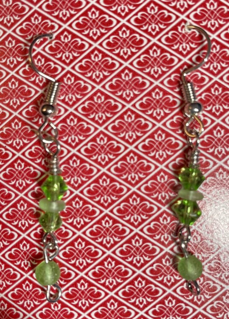 Green Beaded Two-Tier Earrings