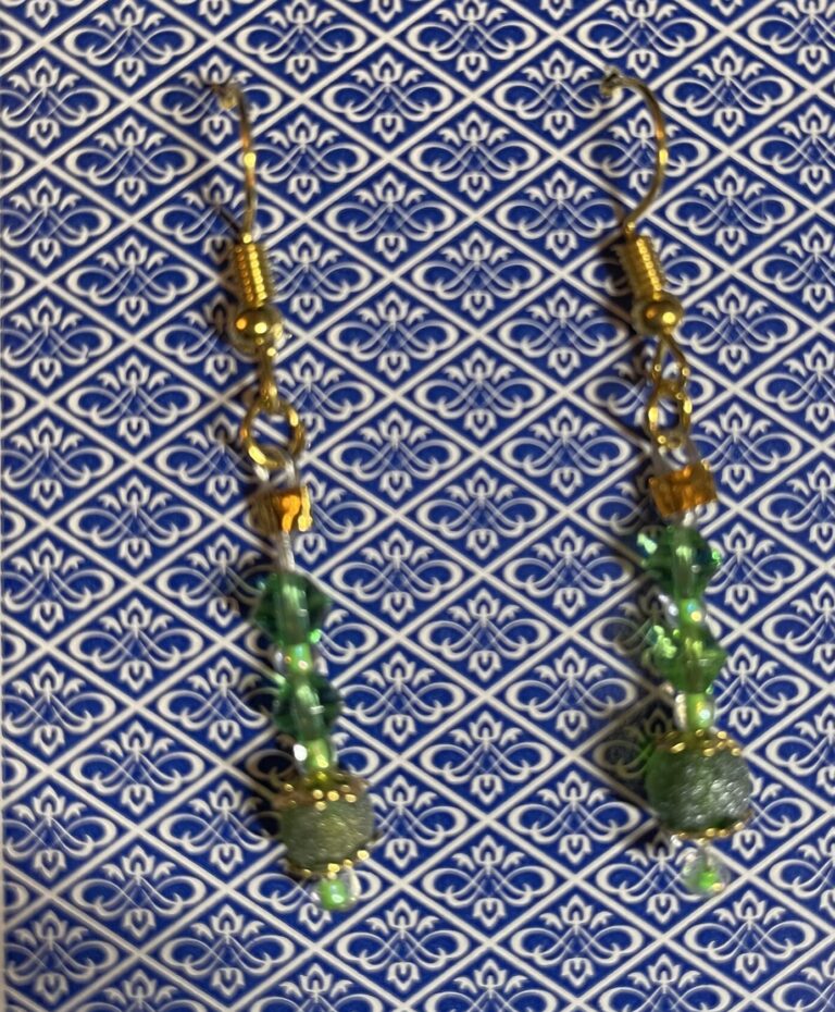 Green Beaded Dangle Earrings
