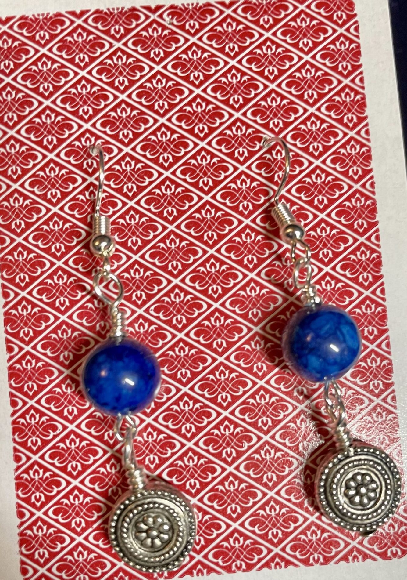 Blue Bead & Pewter Earrings