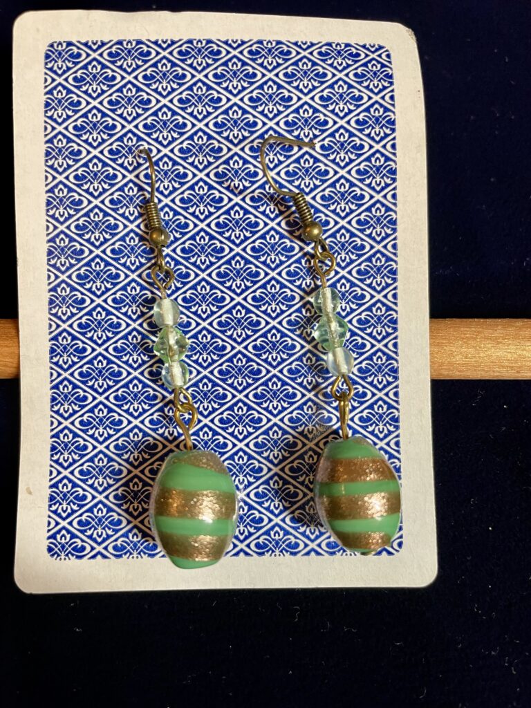 Teal and Light Green Beaded Dangle Earrings