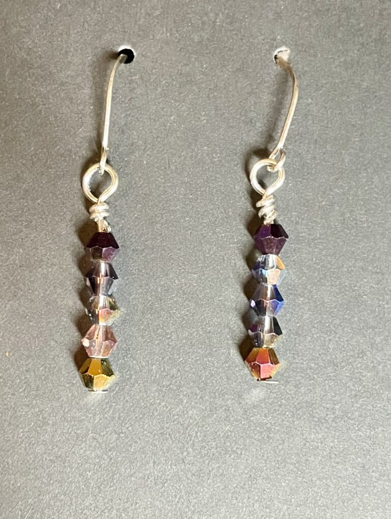 Purple AB Bicone Crystals Stacked Silver Earrings