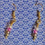 Pink, White, Purple and Iridescent Four Stack Gold Earrings