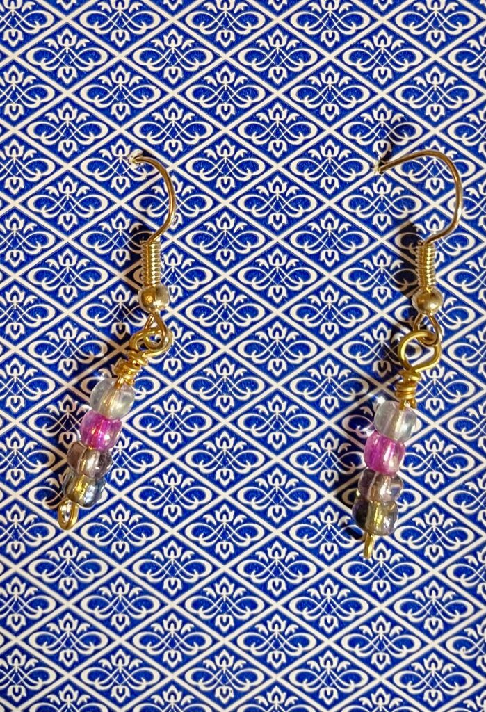 Pink, White, Purple and Iridescent Four Stack Gold Earrings