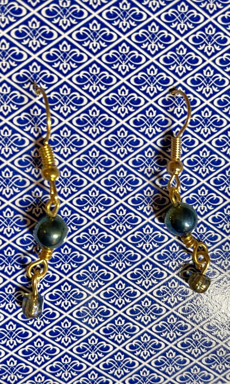 Oil Slick Two-Tiered Gold Wrapped Earrings