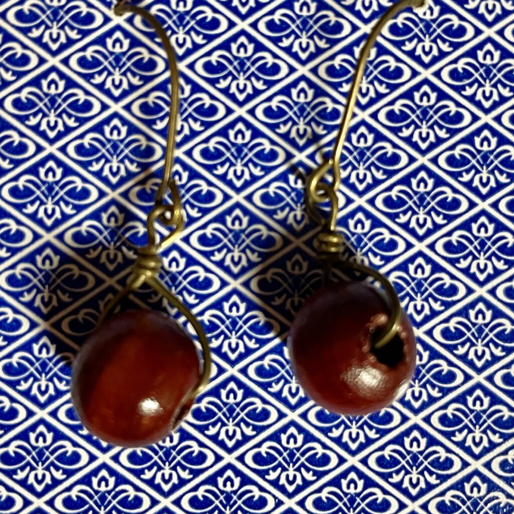 Wood Bead Simple Wrap Bronze Earrings