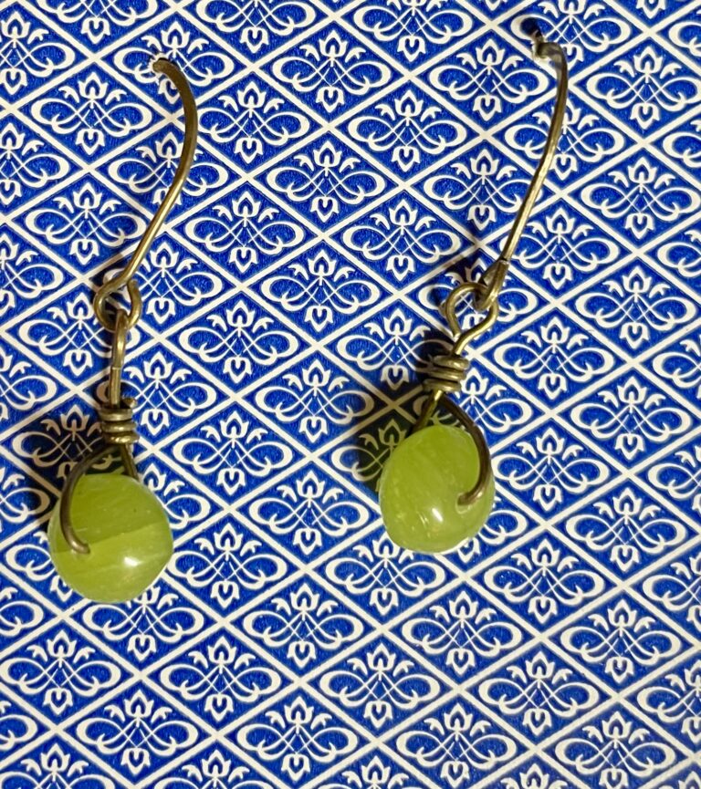 Green Simple Wrapped Bronze Earrings