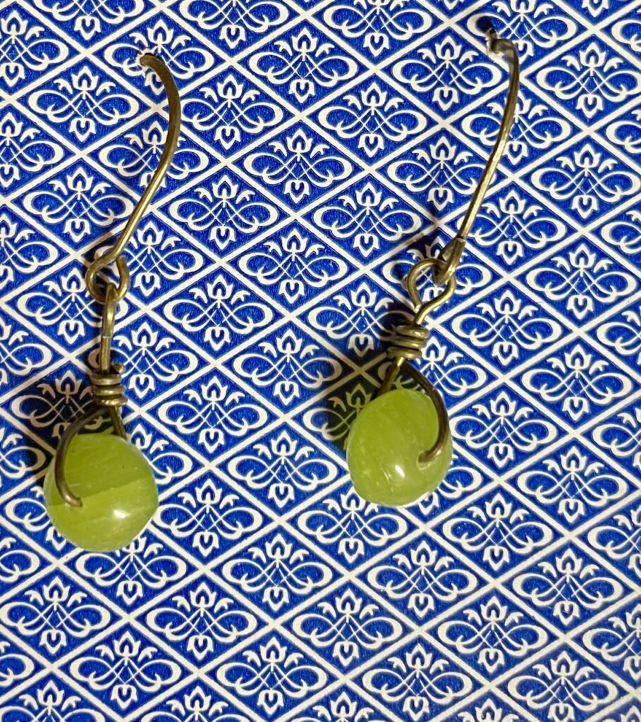 Green Simple Wrapped Bronze Earrings