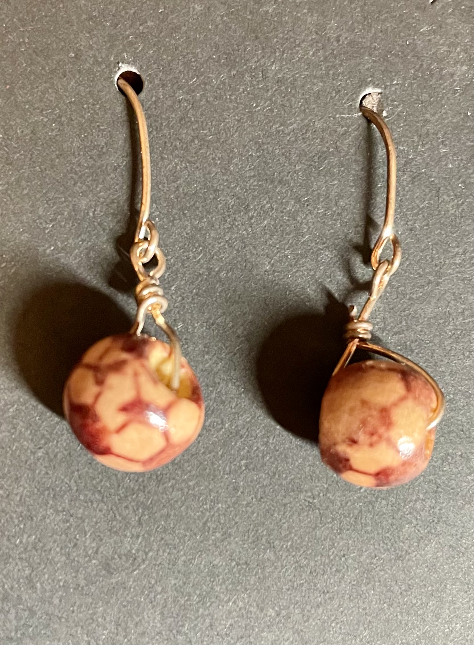 Patterned Wood Simple Wrap Copper Earrings