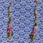 Pink, White, Purple and Iridescent Four Stack Silver Earrings