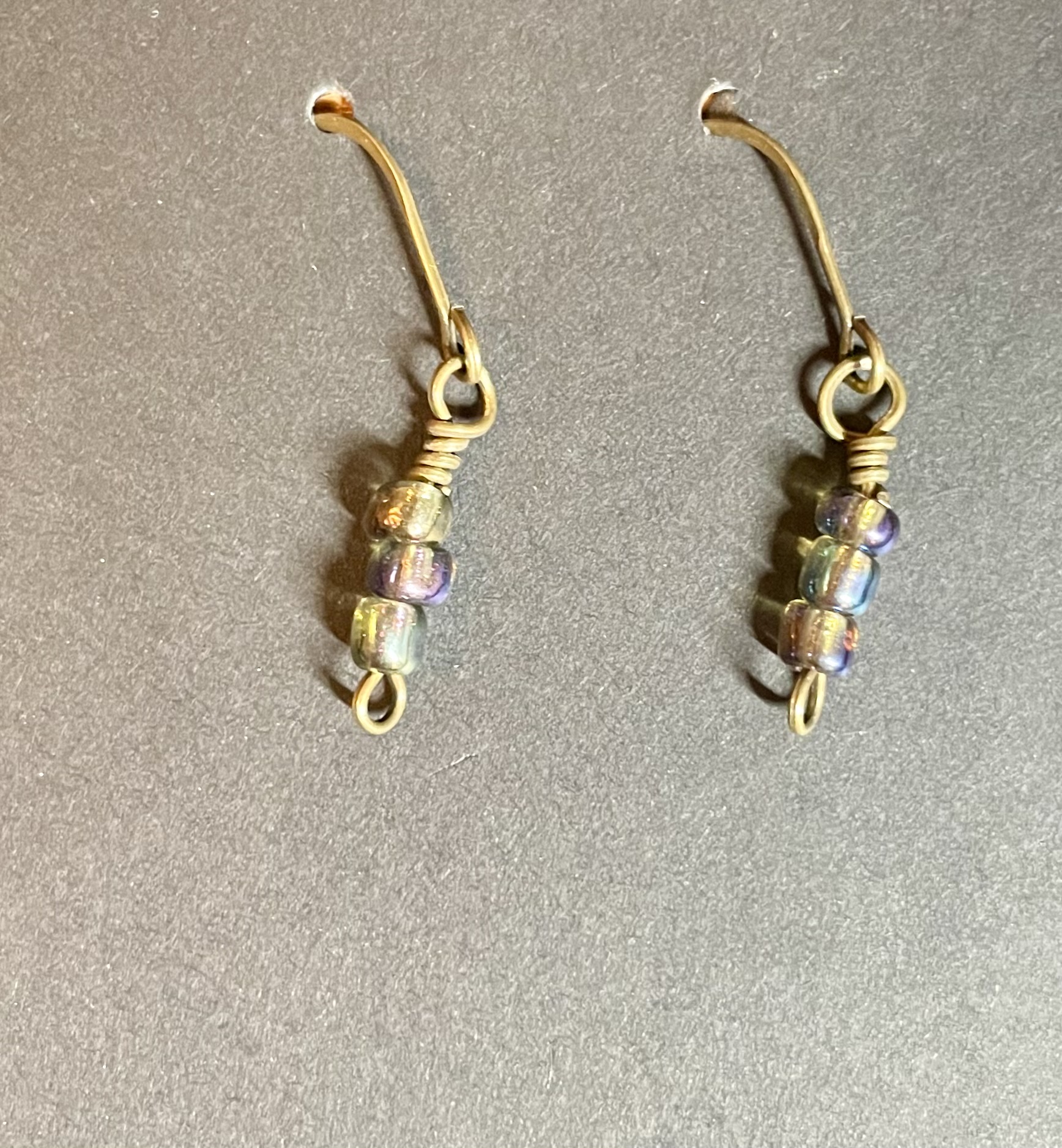 Purple Iridescent Three-Stack Choose-a-Charm Bronze Earrings