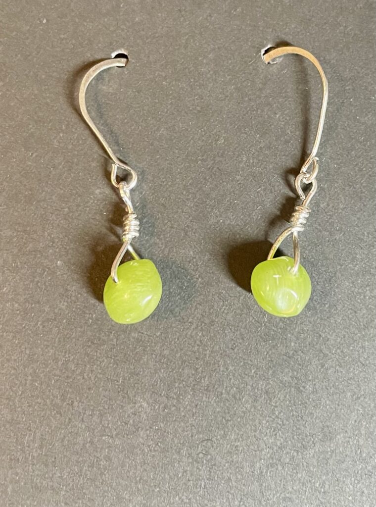Green Simple Wrapped Silver Earrings