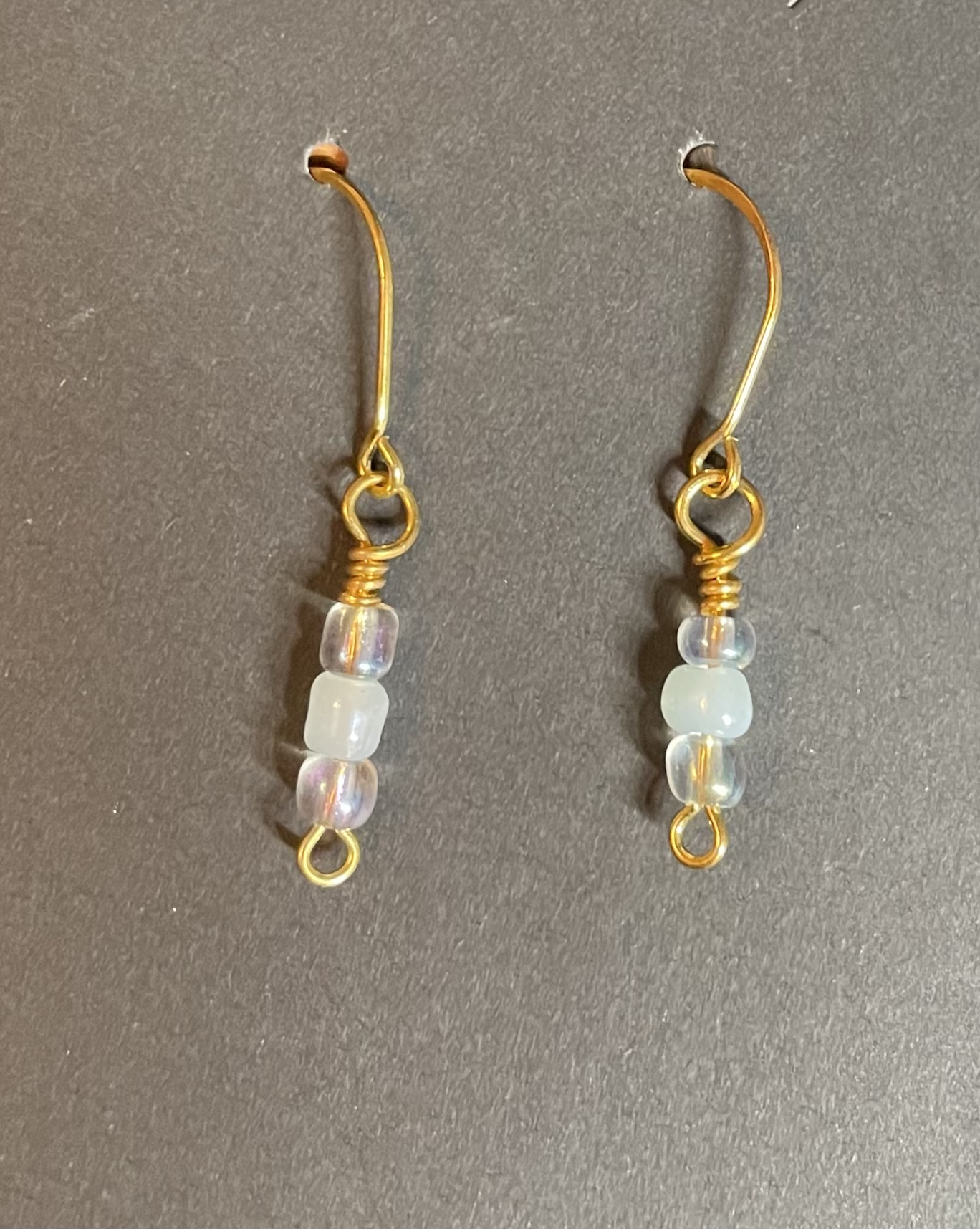 Blue and Iridescent Three-Stack Choose-a-Charm Gold Earrings