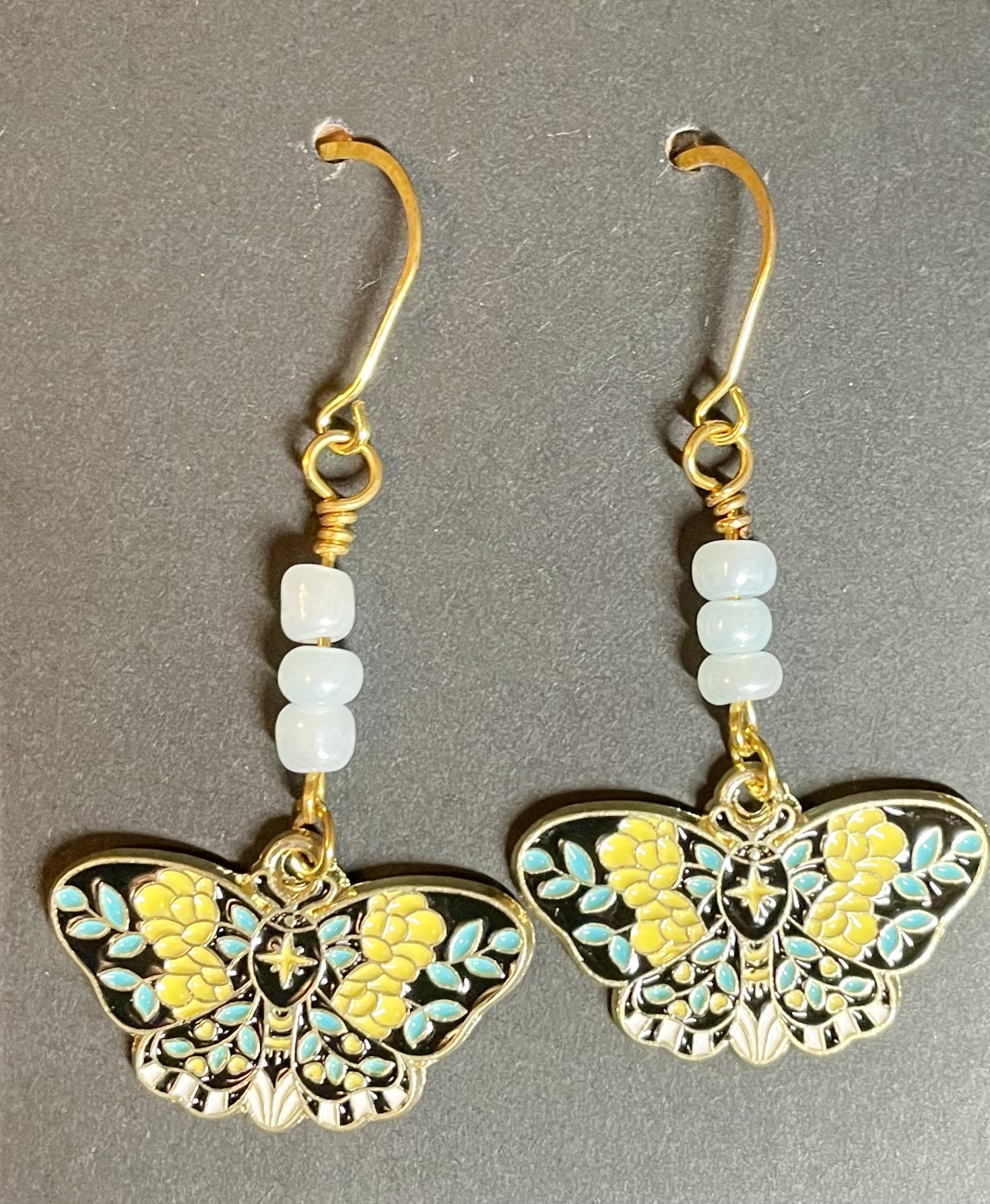 Enamel Butterfly Charm Gold Earrings