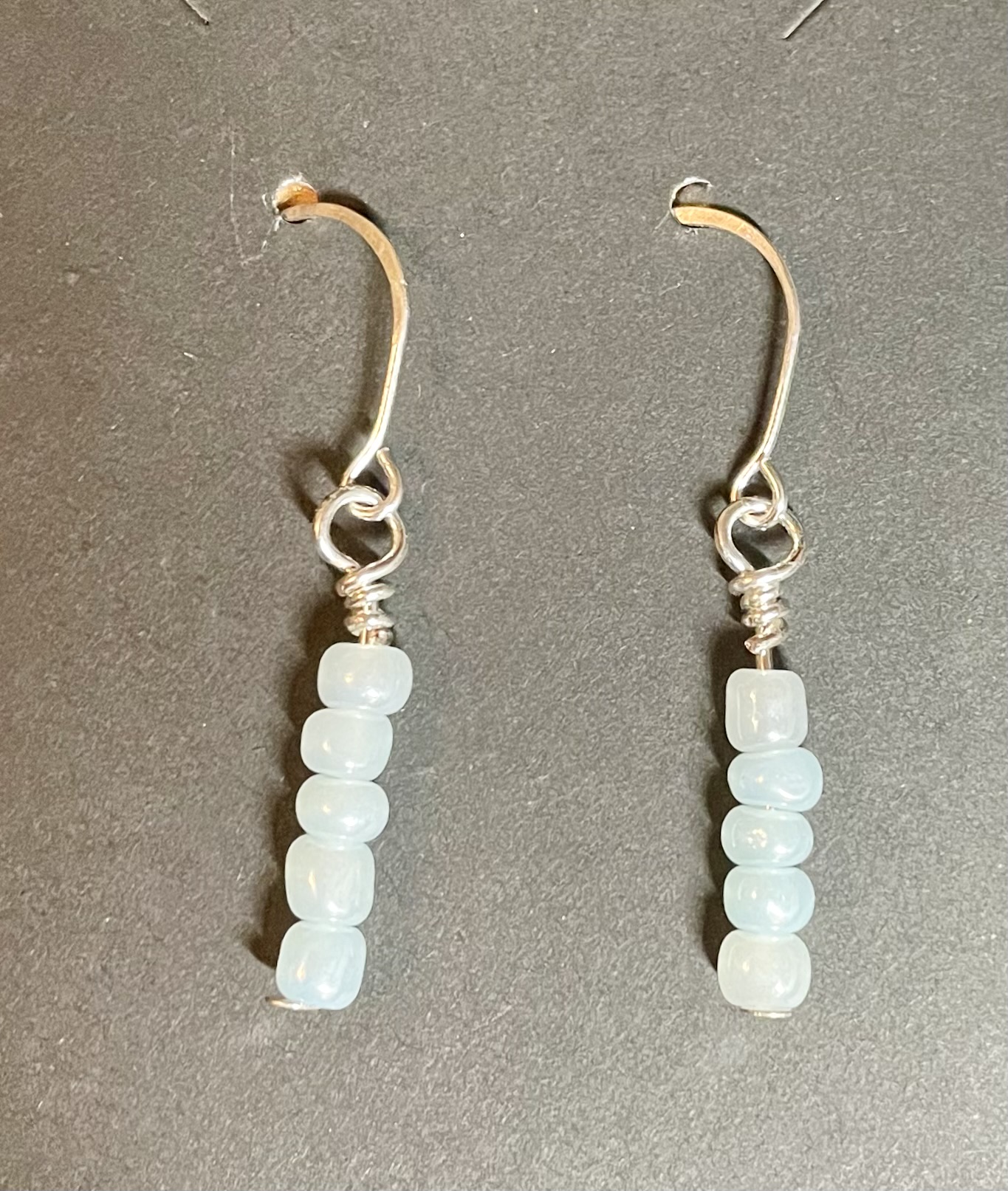 Baby Blue Five-Stack Glass Bead Silver Earrings