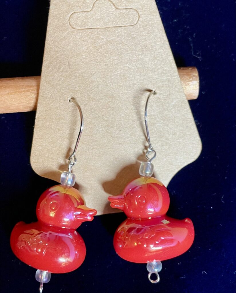 Rubber Ducky Earrings - Red with Silver Earwires