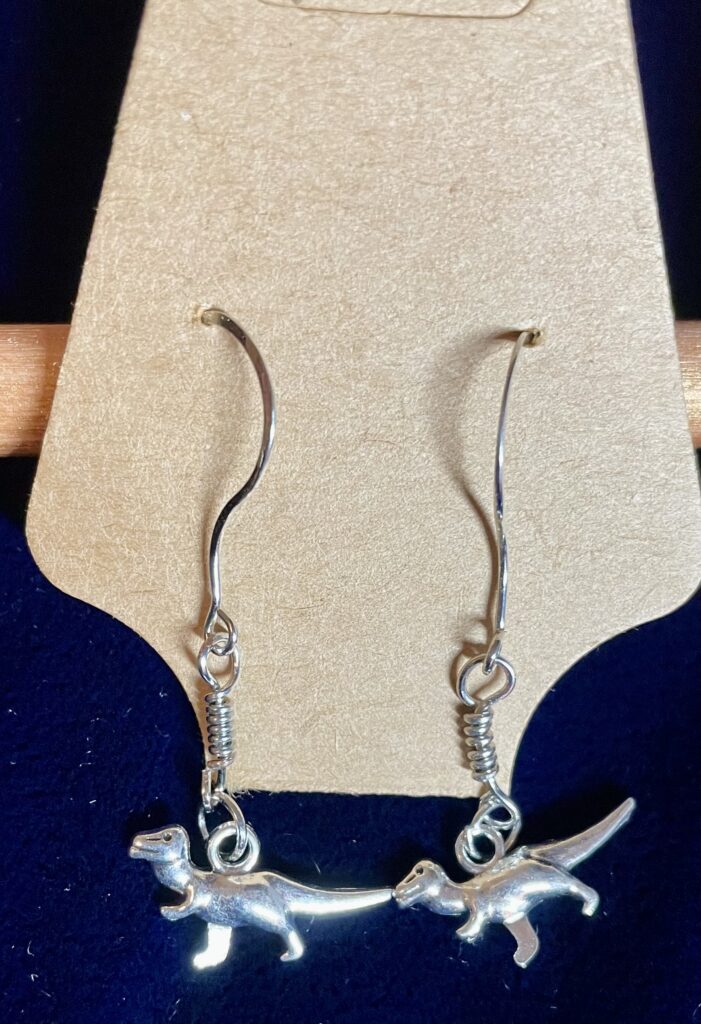 Dinosaur Earrings with Silver Wrap