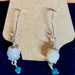 Quartz Bead with Blue Crystal Dangle Silver Wrapped Earrings