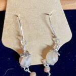 Quartz Bead with Brown Crystal Dangle Silver Wrapped Earrings