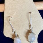 Quartz Bead with Green Crystal Dangle Silver Wrapped Earrings