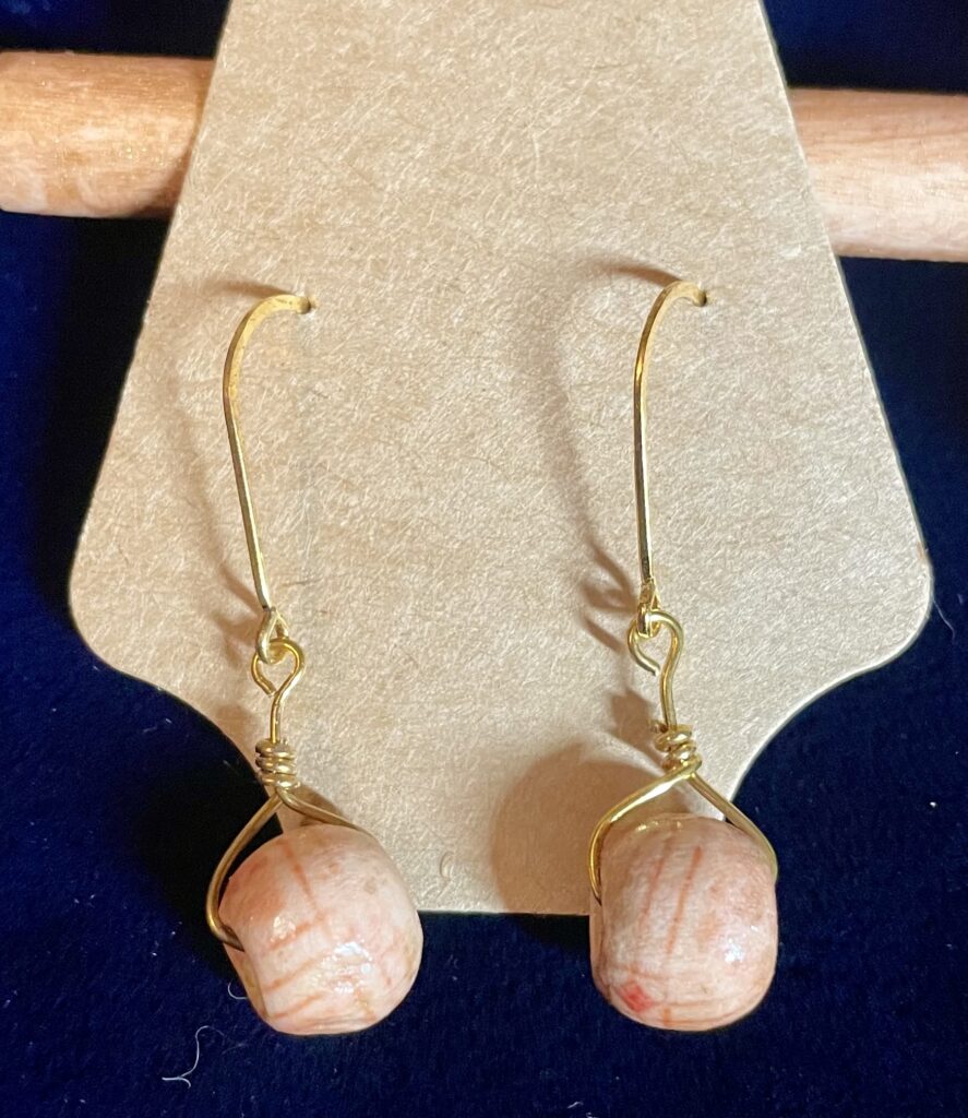 Wood Bead Simple Wrap Gold Earrings
