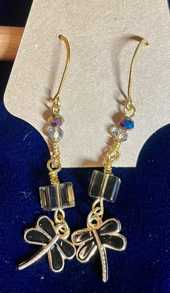 Square Crystals with Dragonfly Charms