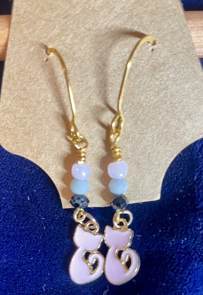 Crystal Stack Earrings with Pink Cat Charms