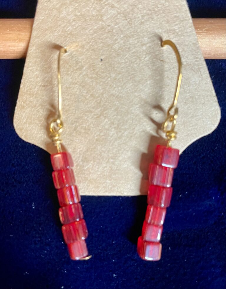 Square Red Stacked Earrings