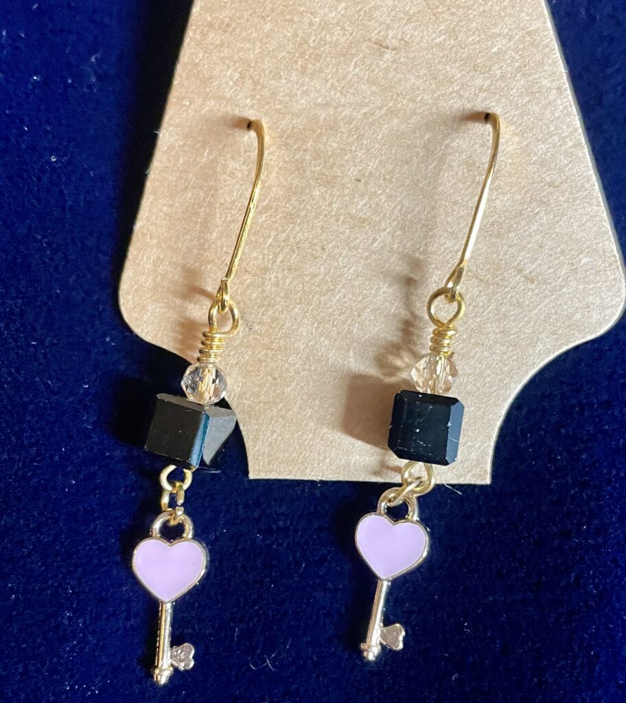 Square beads with Pink Key Charms