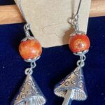 Mushroom Charm Silver Earrings with Wood Beads - Wizard Hat