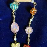Czech Glass Bead Bracelet in Purple, Green and Amber with Gold Wraps