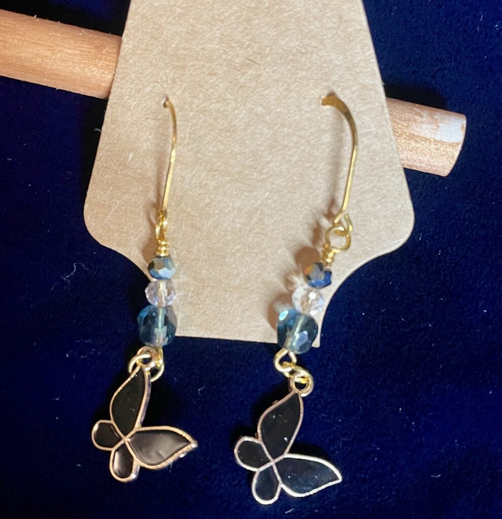 Crystal Stacked Gold Earrings with Butterfly Enamel Charms