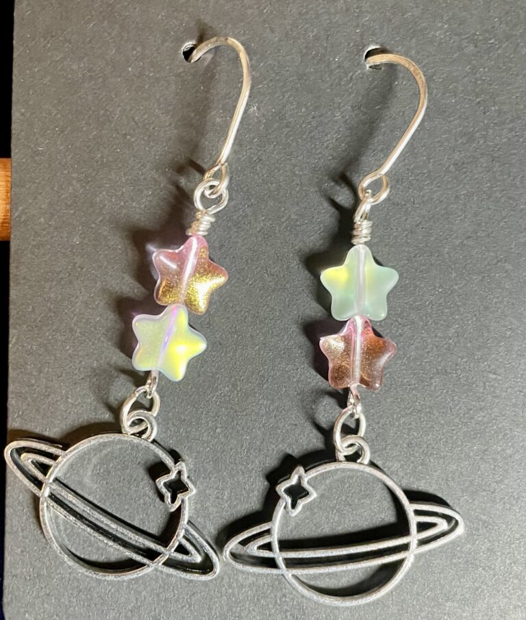 Space Earrings with Star Beads and Planet Charms