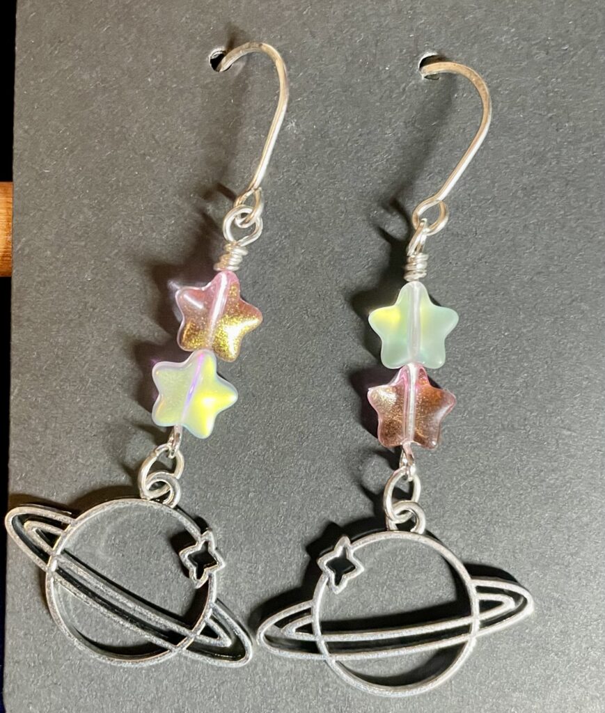 Space Earrings with Star Beads and Planet Charms